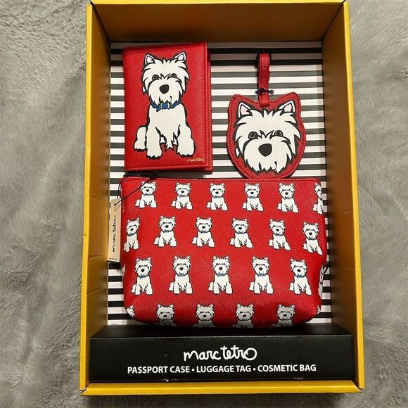 Marc Tetro Other - Marc Tetro Westie 3-Piece Travel Set Cosmetic Bag Luggage Tag Case